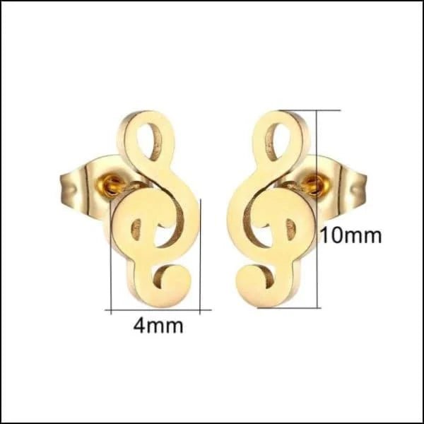 Muzieknoten Oorbellen - Stalen Oorbellen - Muzieksleutel-Goudkleur-10x4mm - Unisex