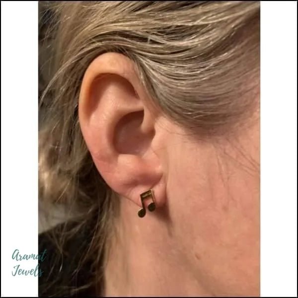 Muzieknoten Oorbellen - Stalen Oorbellen - Muzieksleutel-Goudkleur-10x4mm - Unisex