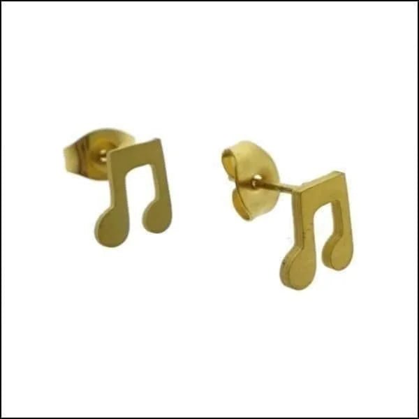 Muzieknoten Oorbellen - Stalen Oorbellen - Muzieknoot-Goudkleur-7mm -