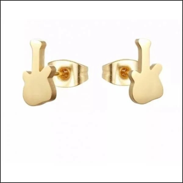 Muzieknoten Oorbellen - Stalen Oorbellen - Gitaar-Goudkleur-10x5mm -