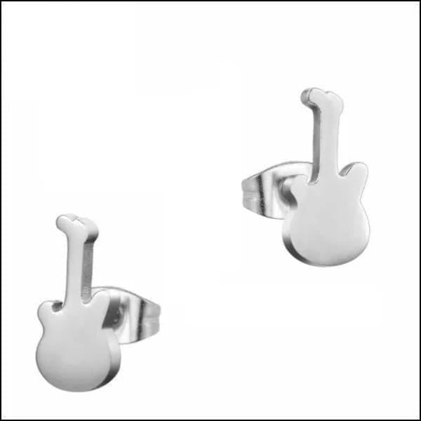Muzieknoten Oorbellen - Stalen Oorbellen - Gitaar-Zilverkleur-10x5mm -
