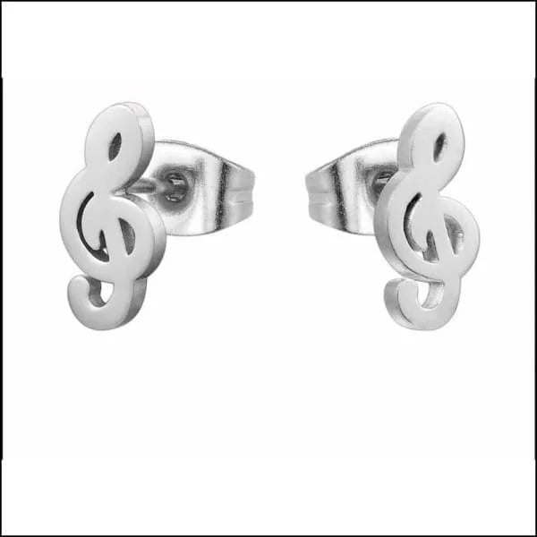 Muzieknoten Oorbellen - Stalen Oorbellen - Gitaar-Zilverkleur-10x5mm -