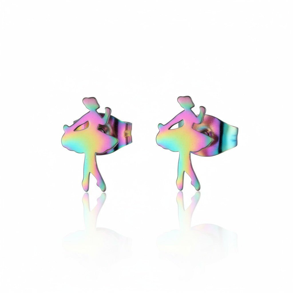 RVS Ballerina Oorbellen 12x7mm Multikleur - Danseres Ballet Studs -