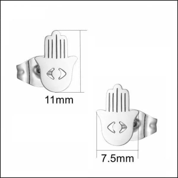 Stalen oorbellen Hamsa Hand - Zilverkleurig-11x7.5mm -