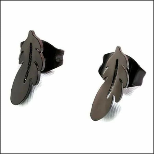 RVS Veertjes Oorbellen Diverse Kleuren 10-15mm - Veer Oorstekers - Zwart-9x3mm -
