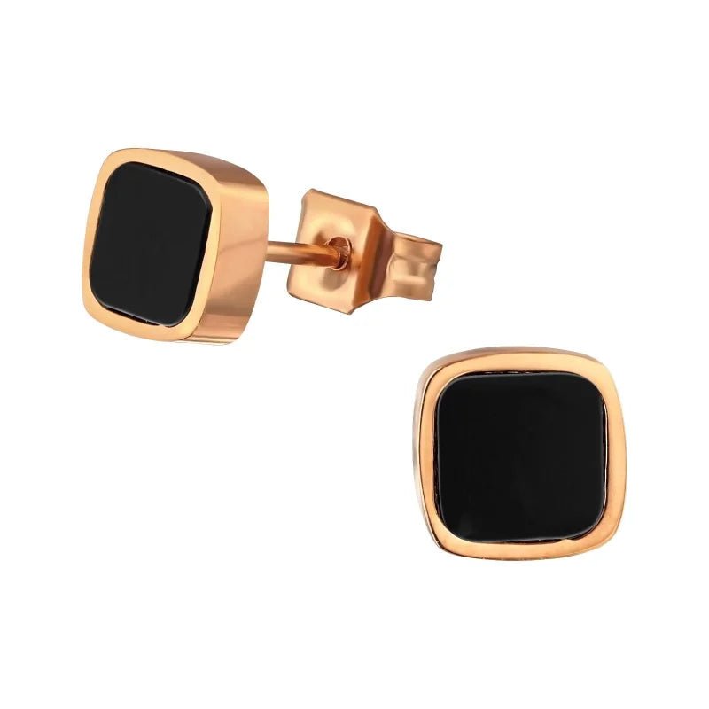 RVS Vierkante Oorstekers Zwart 6mm - Minimalistisch Design - 6mm / Ros&Atilde;&copy;kleurig-Zwart -