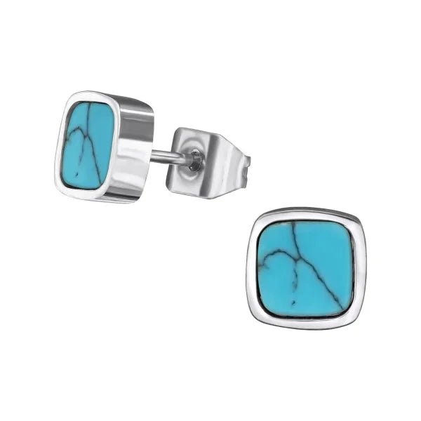 RVS Vierkante Oorstekers Zwart 6mm - Minimalistisch Design - 6mm / Zilverkleurig-Blauw -