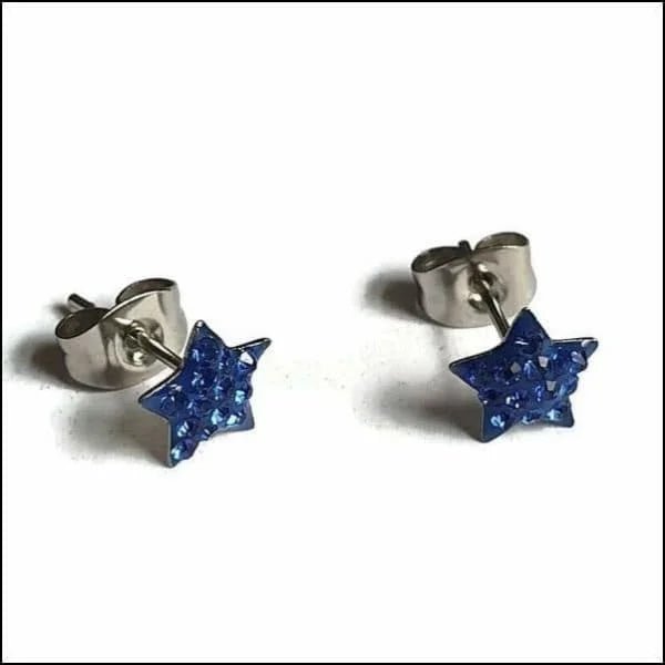 Stalen Sterren Oorbellen - Zee Blauw -