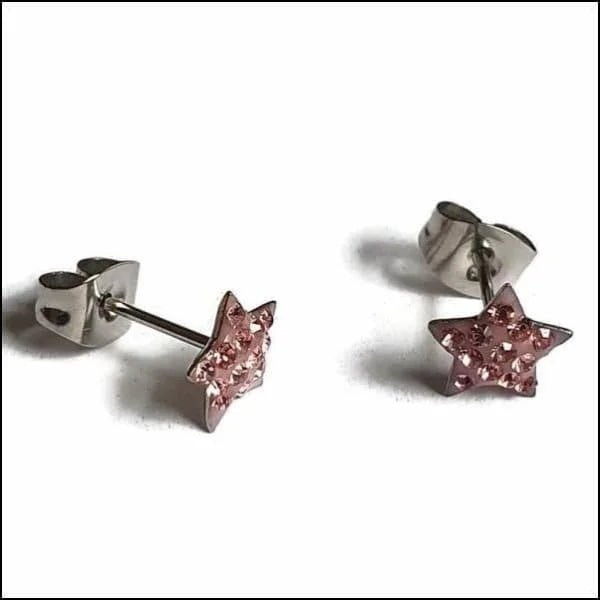 Stalen Sterren Oorbellen - Licht Roze -