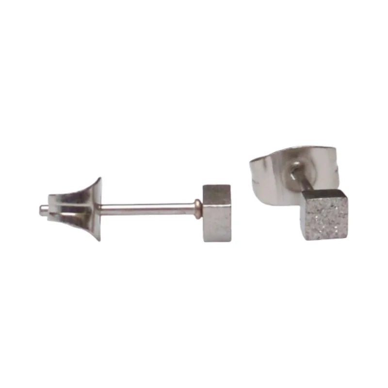 RVS Vierkante Oorbellen Diverse Kleuren - Geometrische Oorstekers - Zilverkleurig Sandblasted / 3mm 
