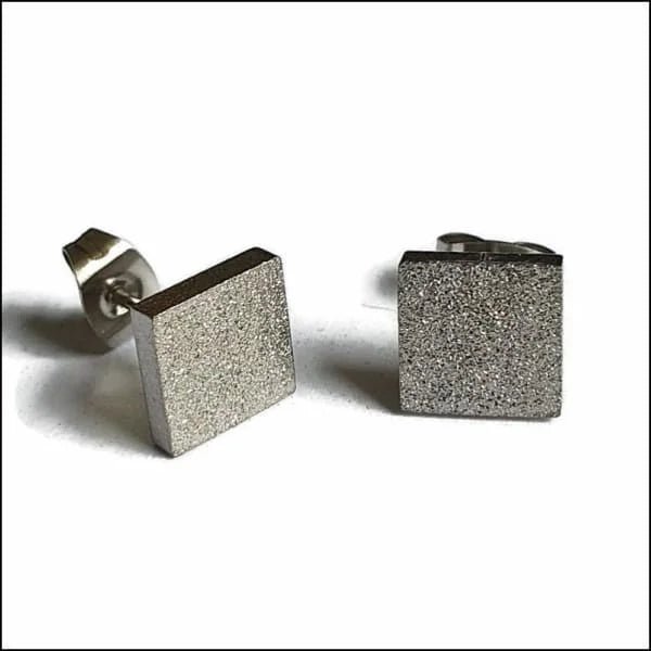 RVS Vierkante Oorbellen Diverse Kleuren - Geometrische Oorstekers - Zilverkleurig Sandblasted / 6mm 