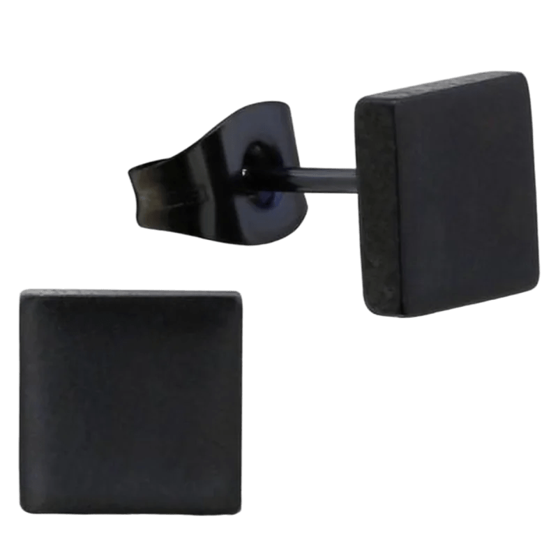 RVS Vierkante Oorbellen Diverse Kleuren - Geometrische Oorstekers - Zwart / 8mm -