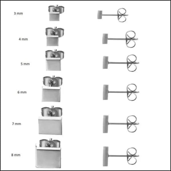 RVS Vierkante Oorbellen Diverse Kleuren - Geometrische Oorstekers - Zwart / 8mm -
