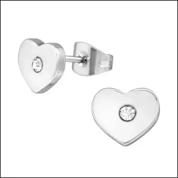 RVS Hartjes Oorbellen Diverse Kleuren - Dames & Kinderen Oorstekers - Zilver kleur-zirkonia-8x7m