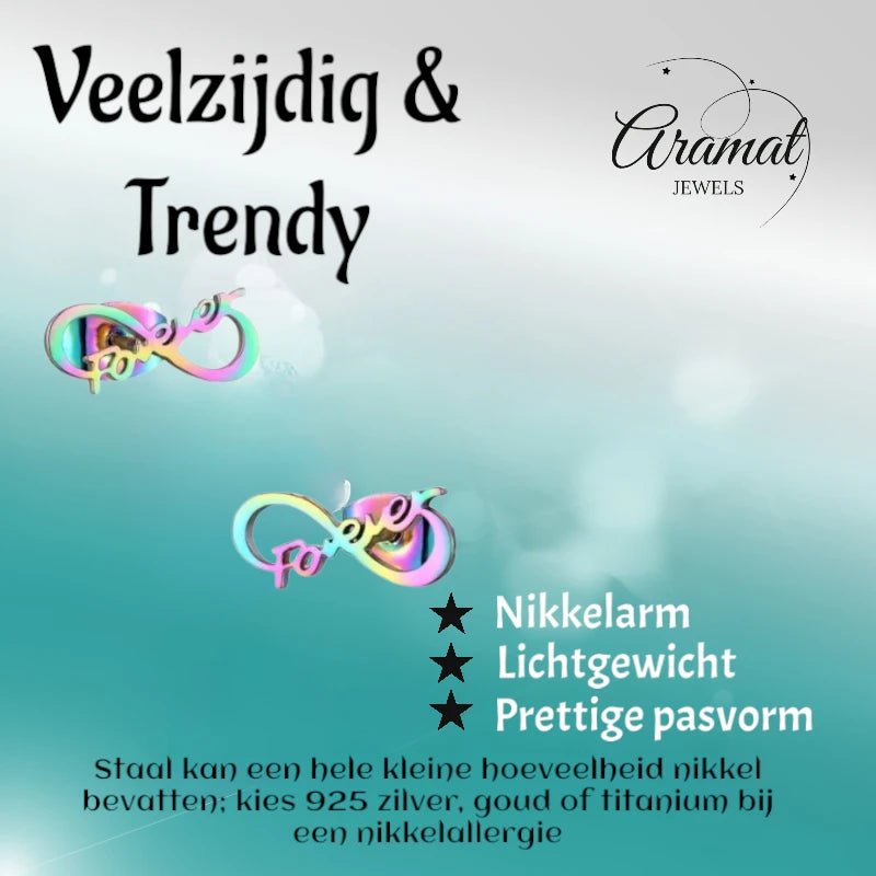 Stalen Infinity Oorbellen 11x5mm - Multikleur - Forever -