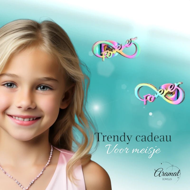 Stalen Infinity Oorbellen 11x5mm - Multikleur - Forever -