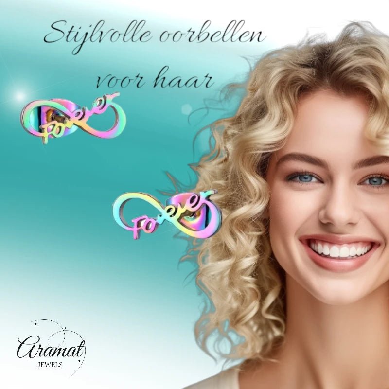 Stalen Infinity Oorbellen 11x5mm - Multikleur - Forever -