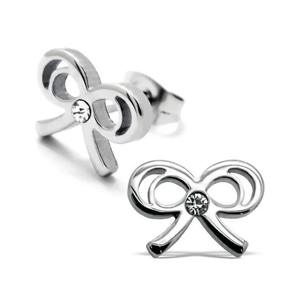 Hippe Stalen strikjes oorbellen - Zilverkleurig-9x7mm -