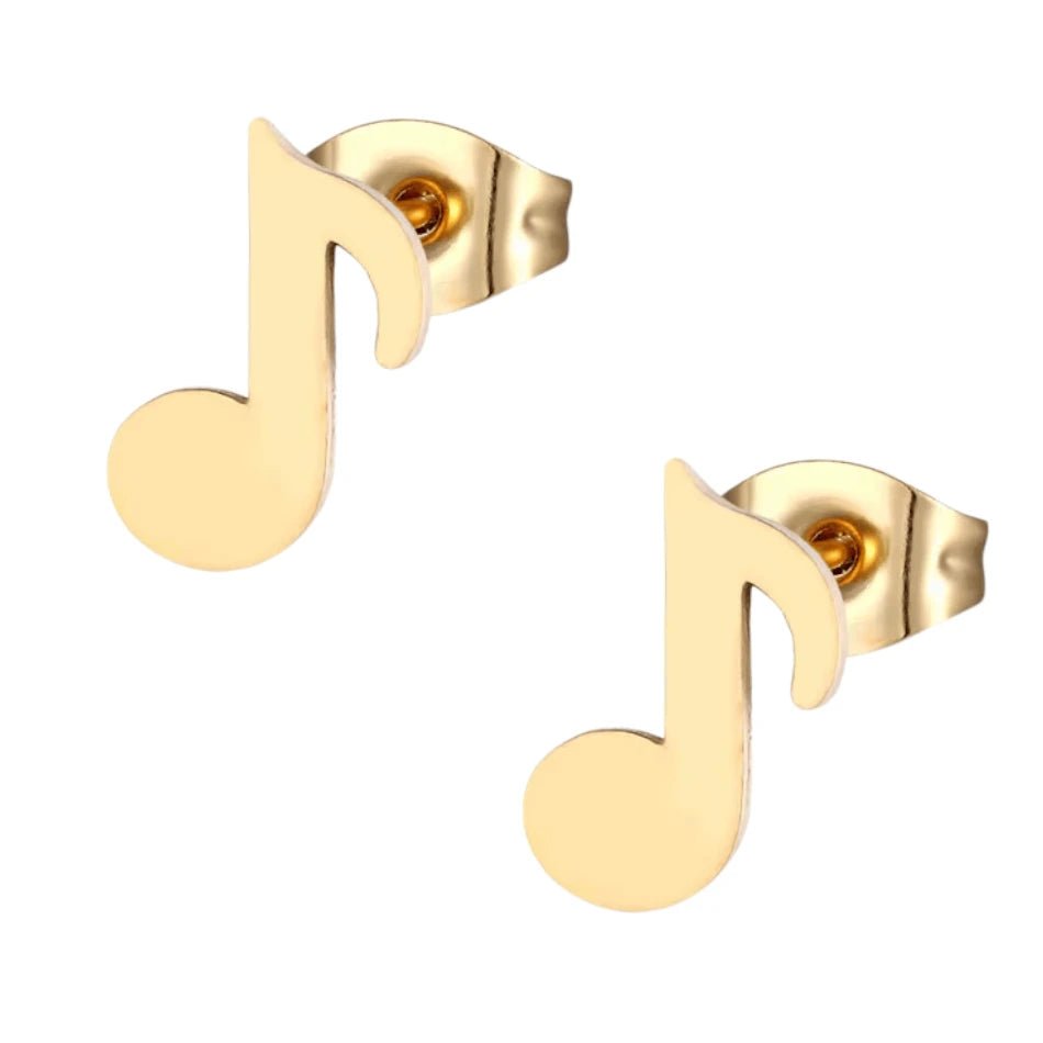 Muzieknoot Oorbellen Goudkleur RVS 7x6mm - Muziekliefhebber Cadeau -