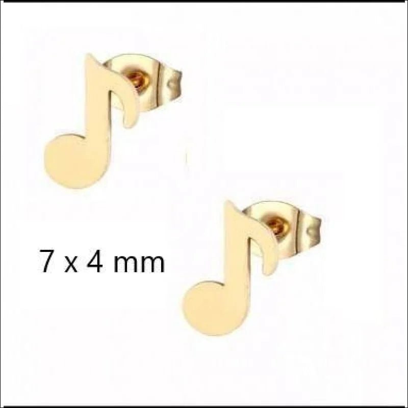 Muzieknoot Oorbellen Goudkleur RVS 7x6mm - Muziekliefhebber Cadeau -
