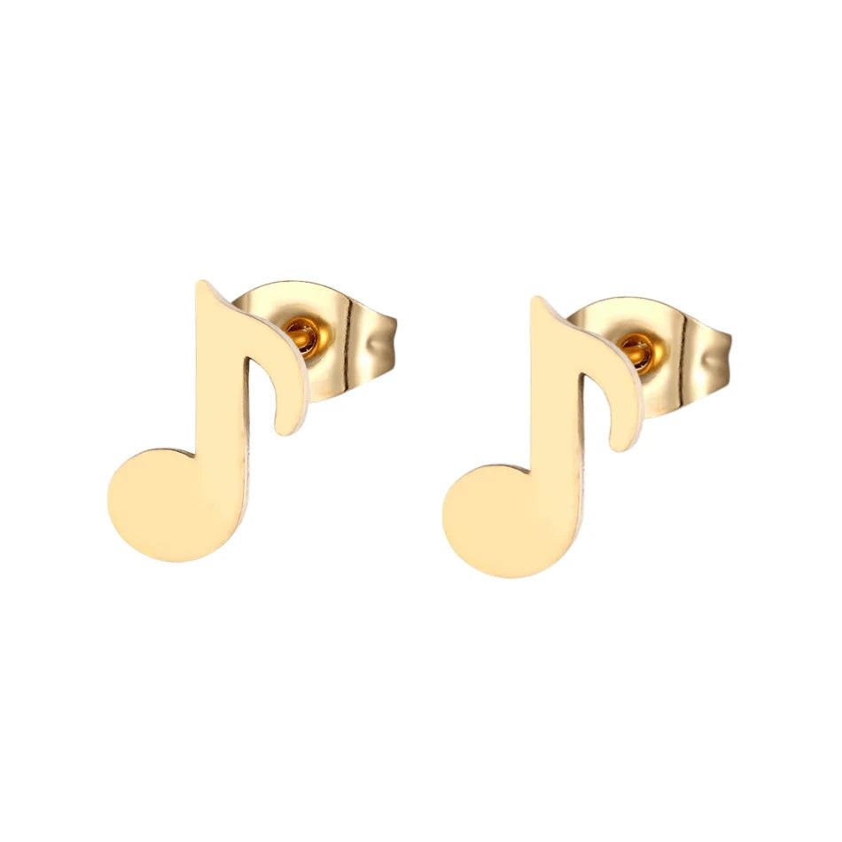 Muzieknoot Oorbellen Goudkleur RVS 7x6mm - Muziekliefhebber Cadeau -