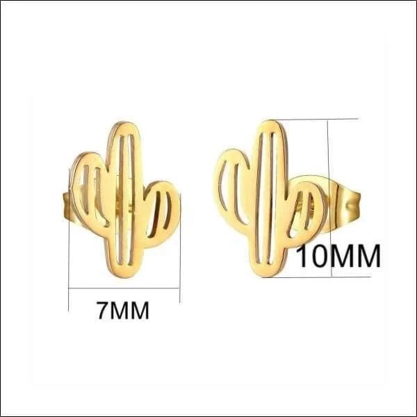 Prachtige Stalen Cactus Oorbellen - Goudkleurig-10x7mm -