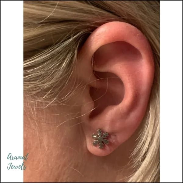 RVS Sneeuwvlok Oorbellen 10mm Zilverkleur - Winter Studs - Zwart -
