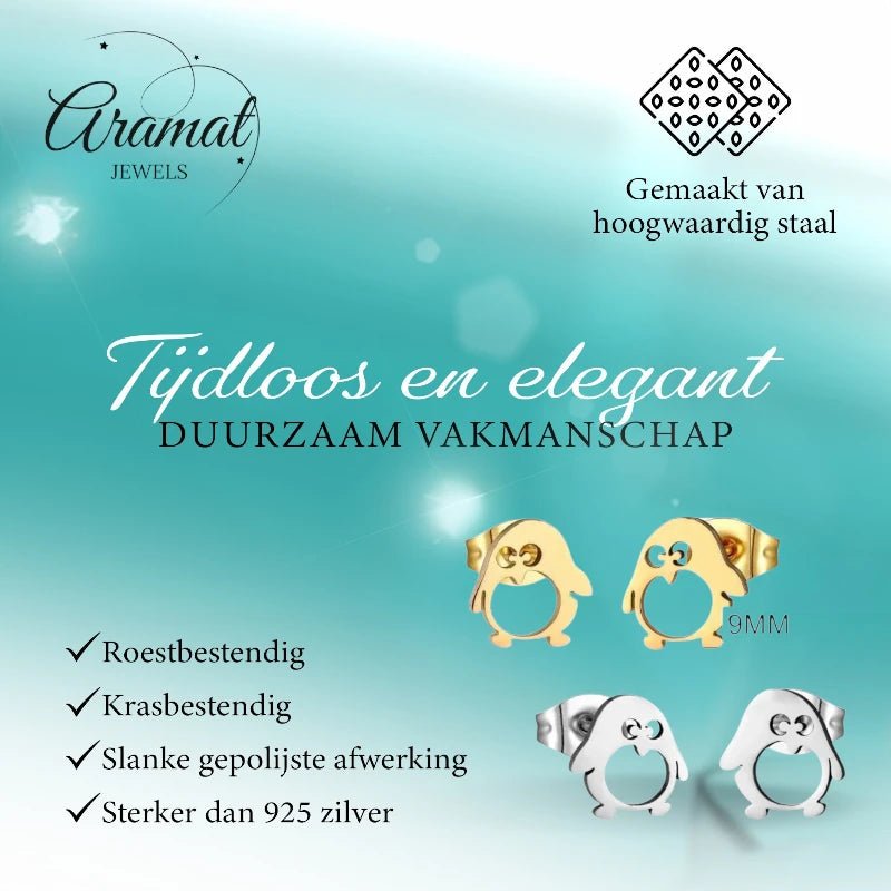 Schattige Stalen Pingu&Atilde;&macr;n Oorstekers - Zilverkleurig -