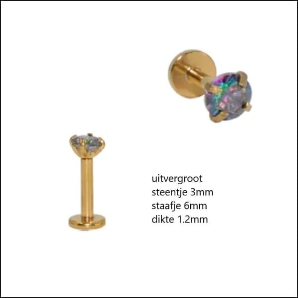 RVS Labret Piercing met Ronde Zirkonia 6x1.2mm - Helix Tragus Stud - Ros&Atilde;&copy;kleurig / 4mm 