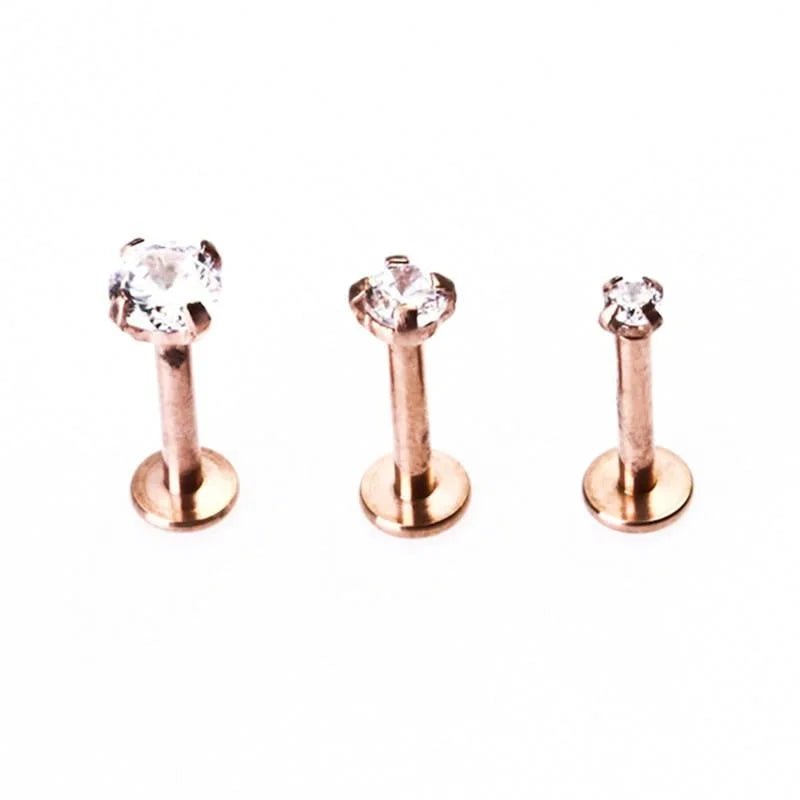 RVS Labret Piercing met Ronde Zirkonia 6x1.2mm - Helix Tragus Stud - Ros&Atilde;&copy;kleurig / 4mm 