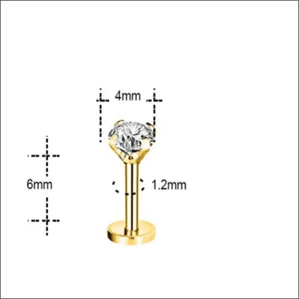RVS Labret Piercing met Ronde Zirkonia 6x1.2mm - Helix Tragus Stud - Goudkleurig / 4mm / Transparant