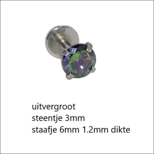 RVS Labret Piercing met Ronde Zirkonia 6x1.2mm - Helix Tragus Stud - Goudkleurig / 4mm / Transparant