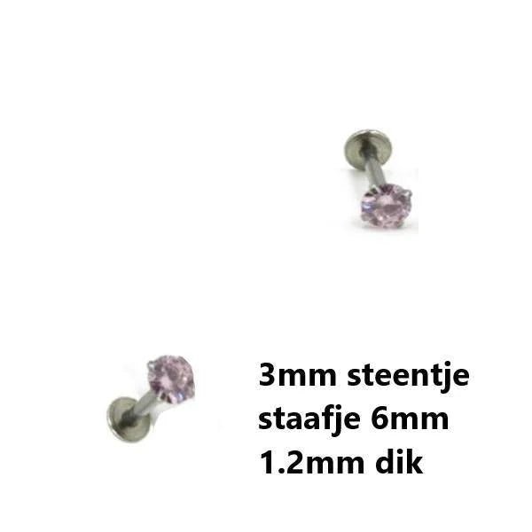 RVS Labret Piercing met Ronde Zirkonia 6x1.2mm - Helix Tragus Stud - Goudkleurig / 4mm / Transparant