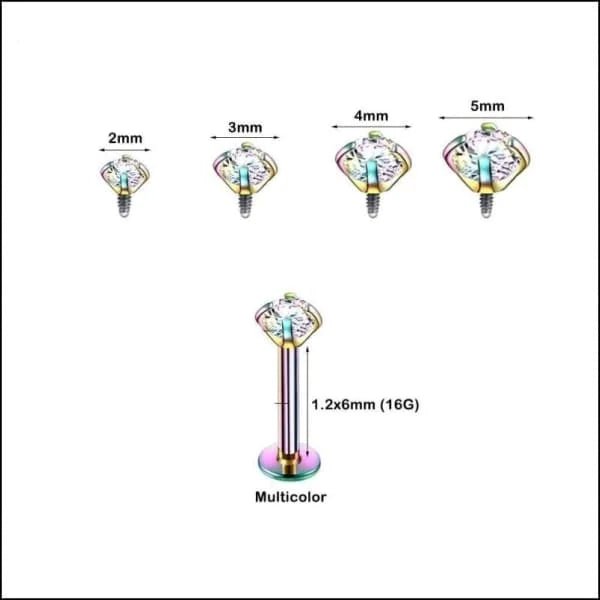 RVS Labret Piercing met Ronde Zirkonia 6x1.2mm - Helix Tragus Stud - Multikleurig / 5mm / AB Transpa