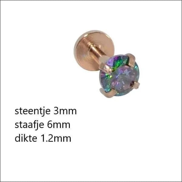 RVS Labret Piercing met Ronde Zirkonia 6x1.2mm - Helix Tragus Stud - Multikleurig / 5mm / AB Transpa