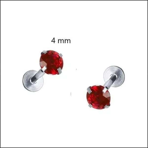 Elegante Zirkonia Labret Piercing &acirc;&euro;&ldquo; 8mmx1.2mm - Zilverkleurig / Rood / 4mm - Here