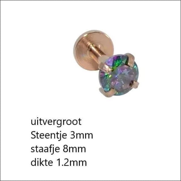 Elegante Zirkonia Labret Piercing &acirc;&euro;&ldquo; 8mmx1.2mm - Ros&Atilde;&copy;kleurig / Multik