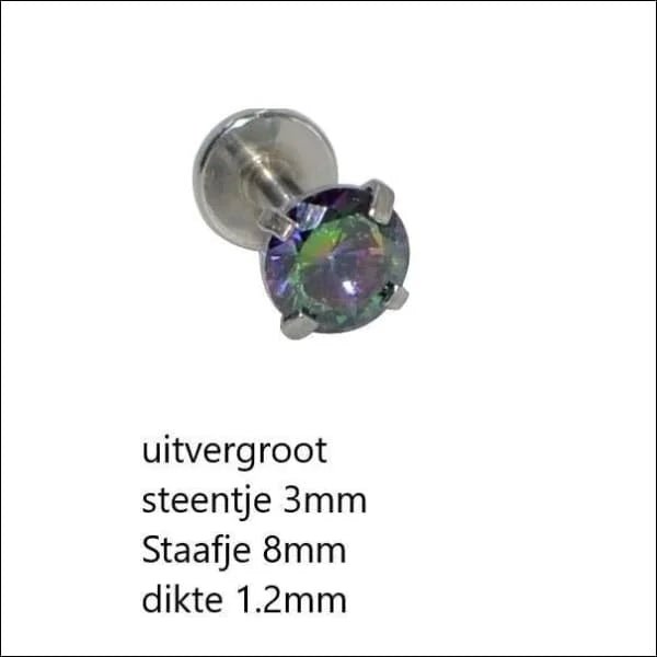 Elegante Zirkonia Labret Piercing &acirc;&euro;&ldquo; 8mmx1.2mm - Zilverkleurig / Multikleurig / 3m