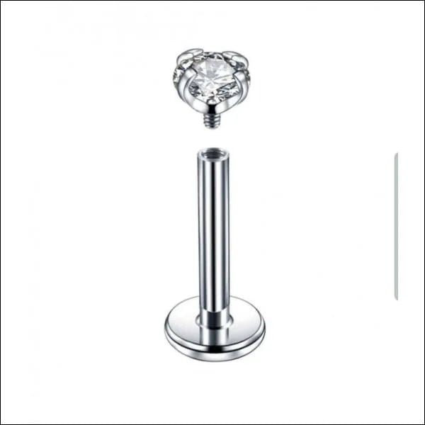 Elegante Zirkonia Labret Piercing &acirc;&euro;&ldquo; 8mmx1.2mm - Zilverkleurig / Transparant / 2mm