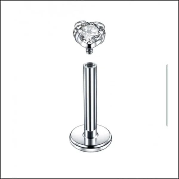 Elegante Zirkonia Labret Piercing &acirc;&euro;&ldquo; 8mmx1.2mm - Zilverkleurig / Transparant / 3mm