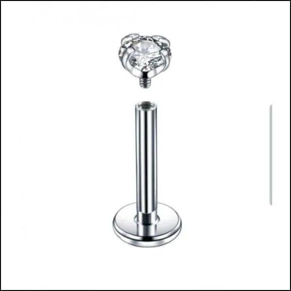 Elegante Zirkonia Labret Piercing &acirc;&euro;&ldquo; 8mmx1.2mm - Zilverkleurig / Transparant / 4mm
