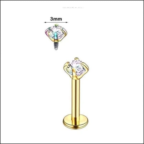 Elegante Zirkonia Labret Piercing &acirc;&euro;&ldquo; 8mmx1.2mm - Goudkleurig / AB Transparant / 3m