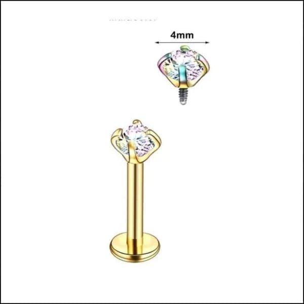 Elegante Zirkonia Labret Piercing &acirc;&euro;&ldquo; 8mmx1.2mm - Goudkleurig / AB Transparant / 4m