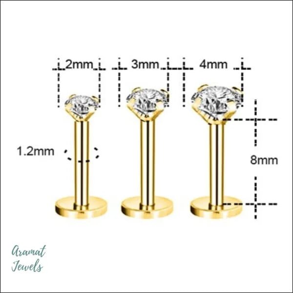 Elegante Zirkonia Labret Piercing &acirc;&euro;&ldquo; 8mmx1.2mm - Goudkleurig / Transparant / 4mm -