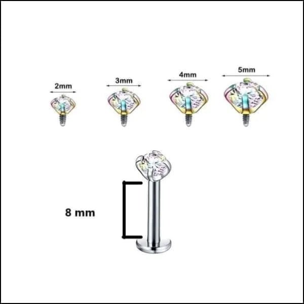 Elegante Zirkonia Labret Piercing &acirc;&euro;&ldquo; 8mmx1.2mm - Zilverkleurig / AB Transparant / 