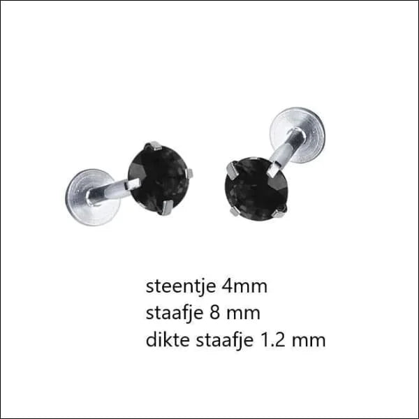 Elegante Zirkonia Labret Piercing &acirc;&euro;&ldquo; 8mmx1.2mm - Zilverkleurig / Zwart / 4mm - Her