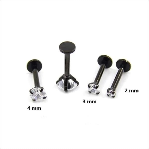 Elegante Zirkonia Labret Piercing &acirc;&euro;&ldquo; 8mmx1.2mm - Zwart / Transparant / 4mm - Heren