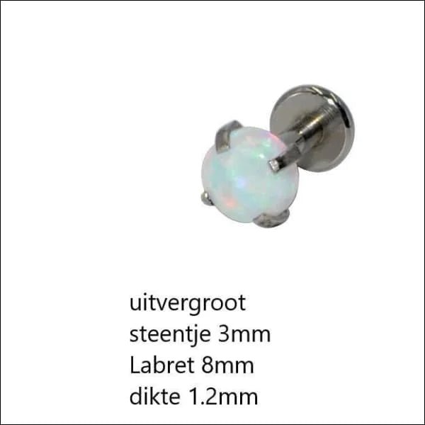 Elegante Zirkonia Labret Piercing &acirc;&euro;&ldquo; 8mmx1.2mm - Zilverkleurig / Wit / 3mm - Heren