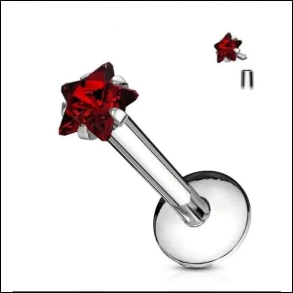 RVS Ster Helix Piercing met Zirkonia 8x1.2mm - Tragus Labret - Rood / 3mm - Heren