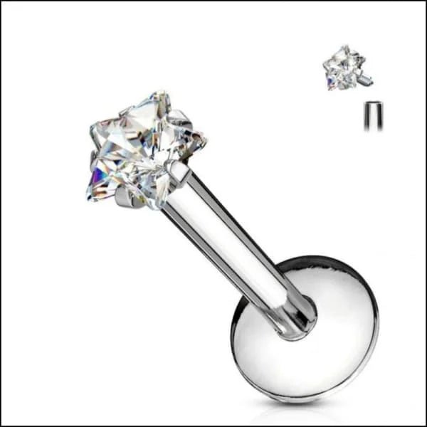 RVS Ster Helix Piercing met Zirkonia 8x1.2mm - Tragus Labret - Transparant / 4mm - Heren